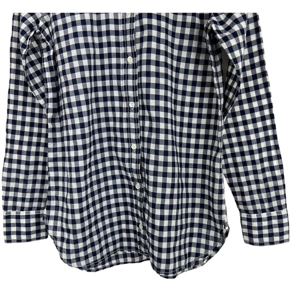 J Crew Women's Boy Shirt Sz 00 Button Down Navy Blue Check Long Sleeve - Picture 3 of 10